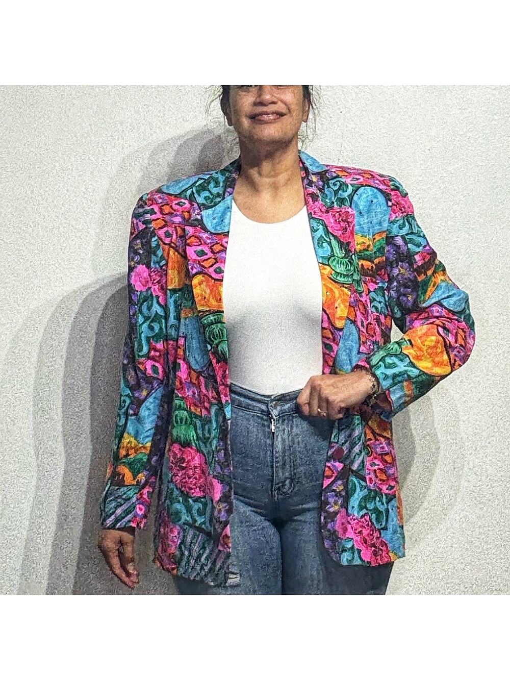 Silk Club Pink Abstract Oversized Silk Vintage Blazer Sz S NWT